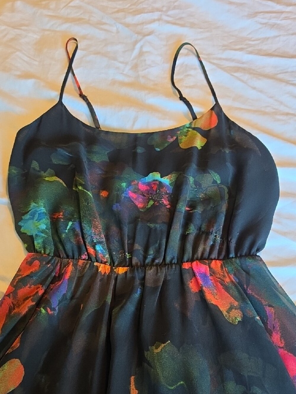 H&M Black Floral Print Spaghetti-Strap Mini Dress